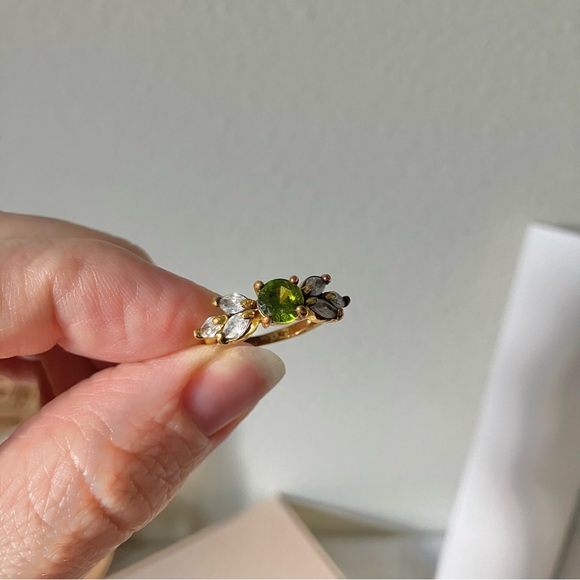 925 Green Stone Floral Gold Ring “Elfa” Peridot Emerald Olive Tourmaline Moss - Picture 14 of 16